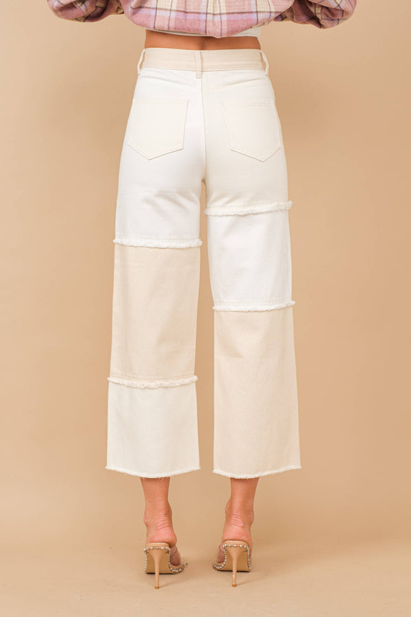 HW Color Block Distressed Frill Twill Pants
