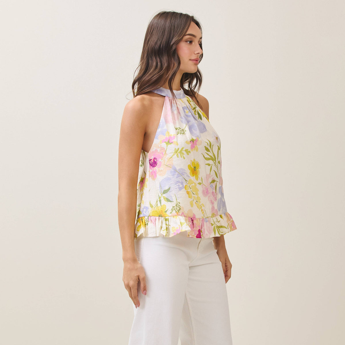 Sleeveless Floral Halter Blouse