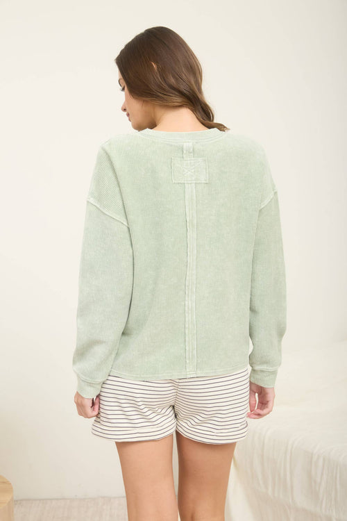 Ribbed Knit Top – Light Olive