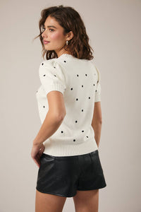 Polka Dot Short Sleeve Top - White