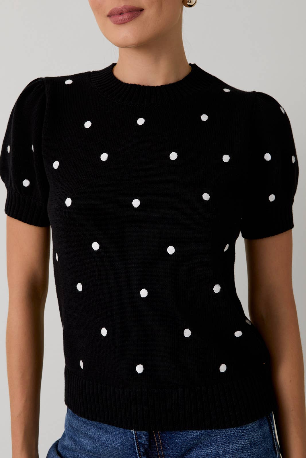 Polka Dot Short Sleeve Top - Black