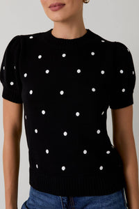 Polka Dot Short Sleeve Top - Black