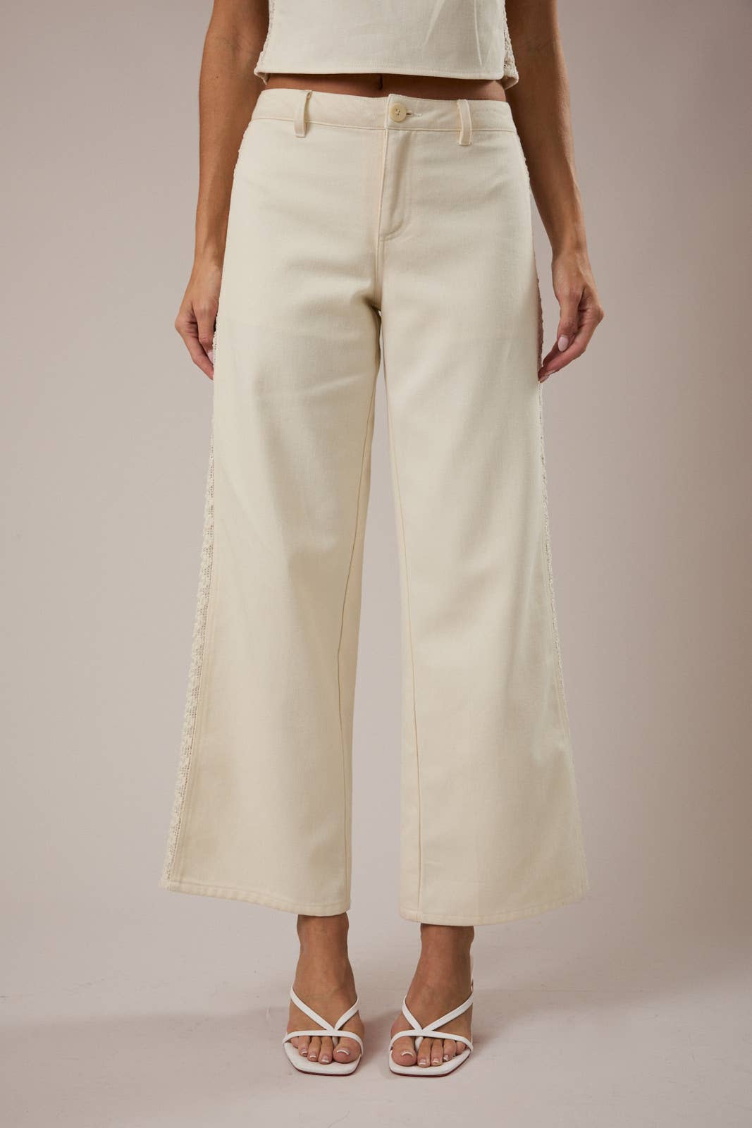 LACE TRIM WIDE LEG PANTS