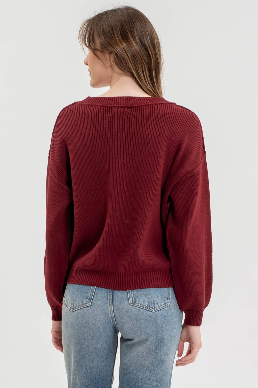 Everyday V Neck Sweater -  Burgundy