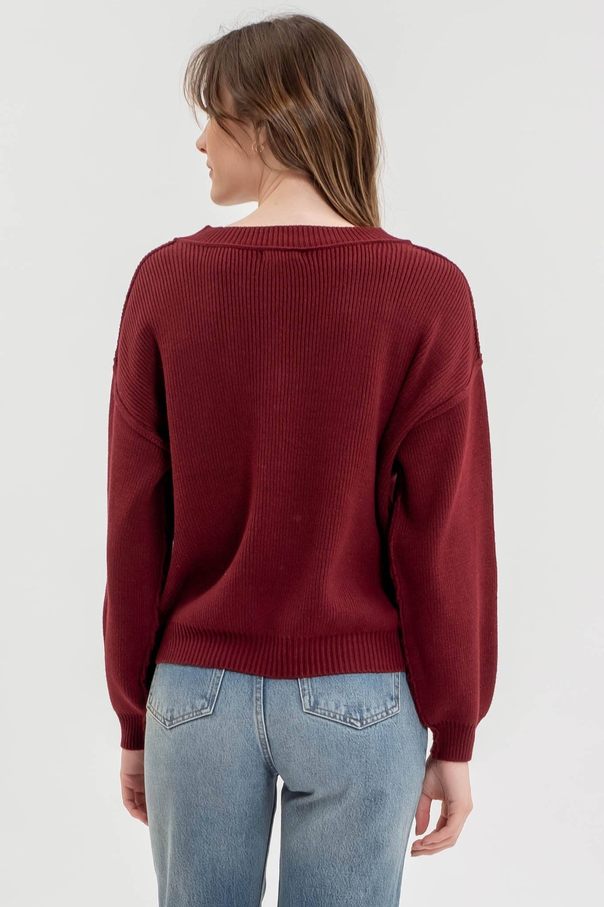 Everyday V Neck Sweater -  Burgundy