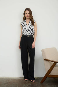 Stella V Neck Satin Top - Black