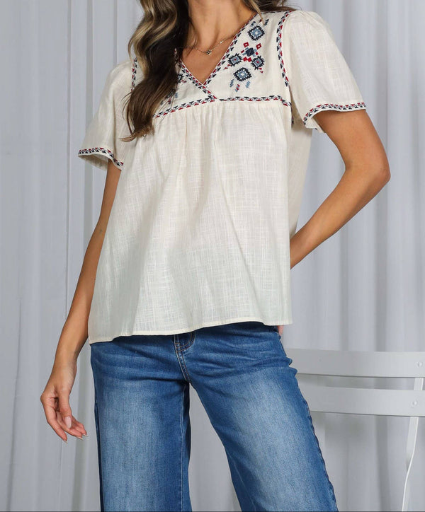 Aztec-Inspired V-Neck Top