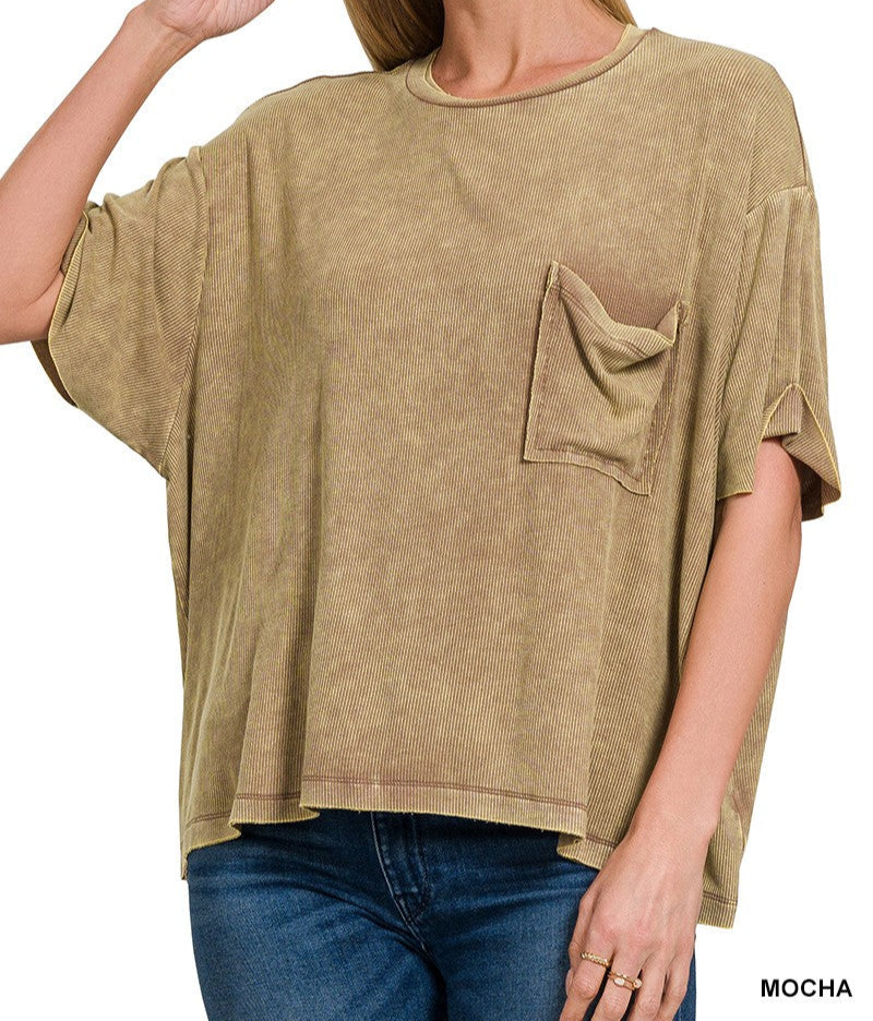 Boyfriend Basic Washed Ribbed Tee -Mocha