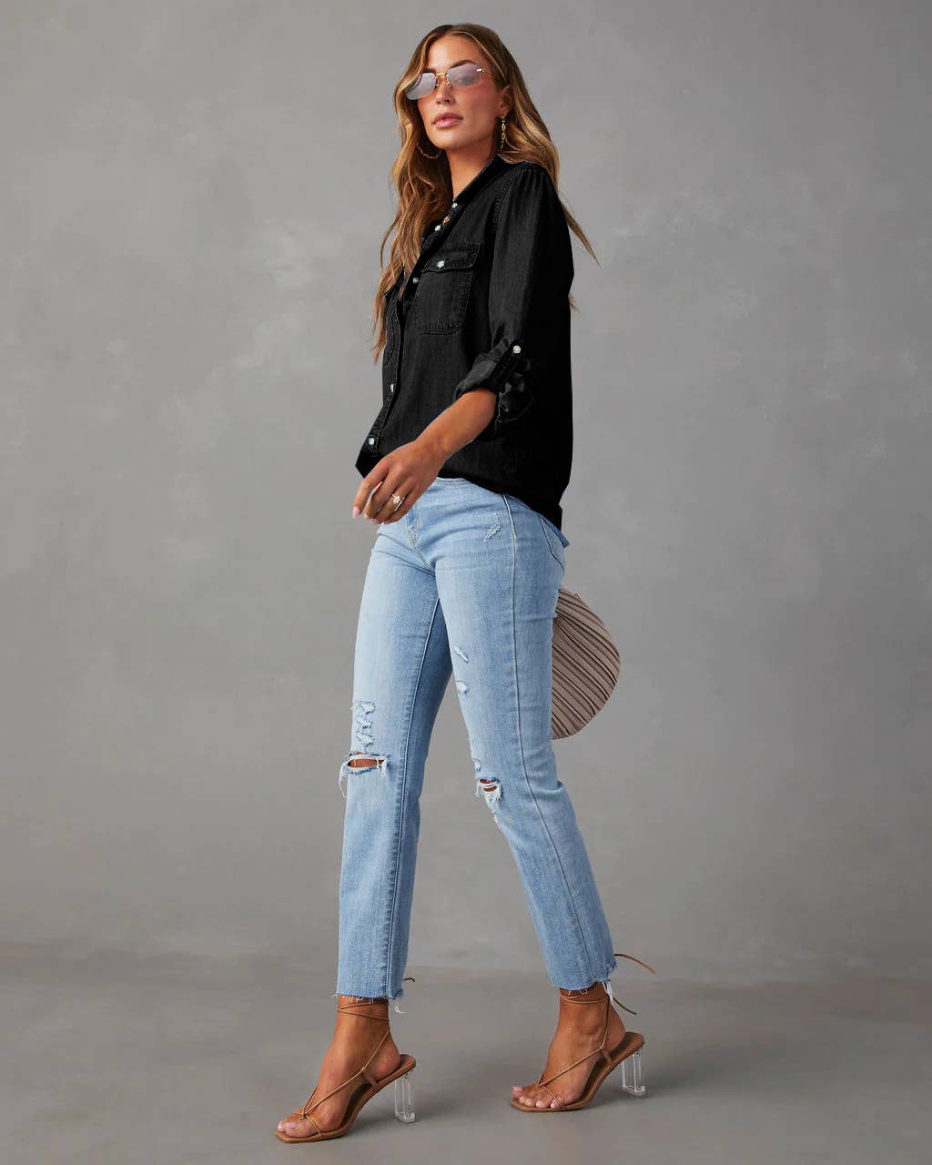Black Button Down Denim Shirt