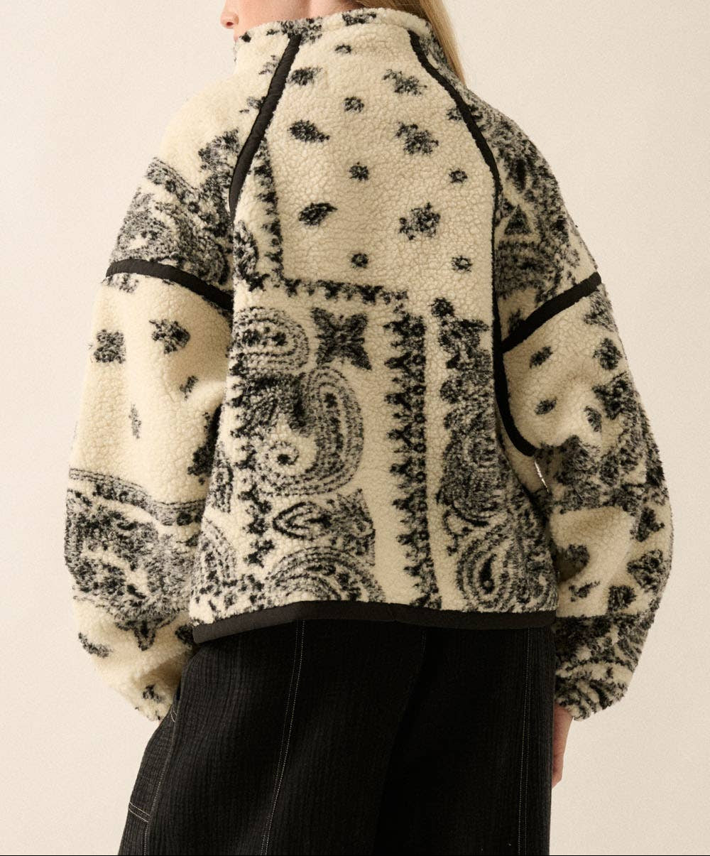 Floral Sherpa Fleece  Pullover Jacket