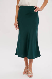 Sweet Satin Midi Skirt - Green
