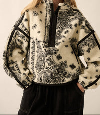 Floral Sherpa Fleece  Pullover Jacket