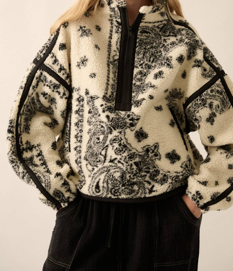 Floral Sherpa Fleece  Pullover Jacket