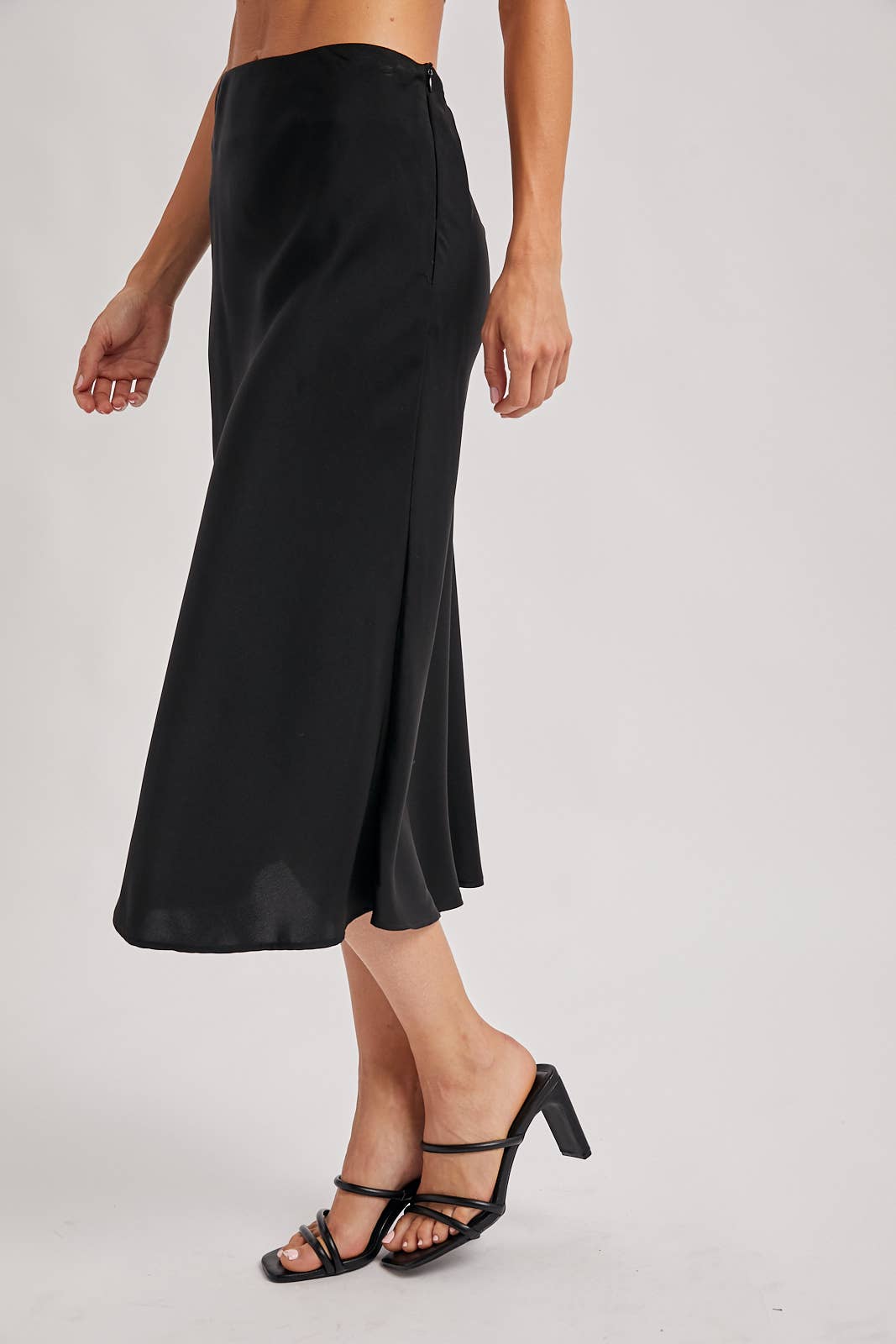 Sweet Satin Midi Skirt - Black