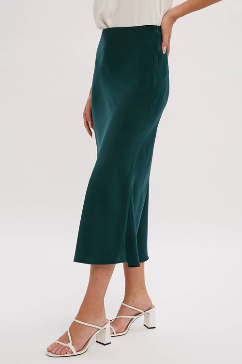 Sweet Satin Midi Skirt - Green