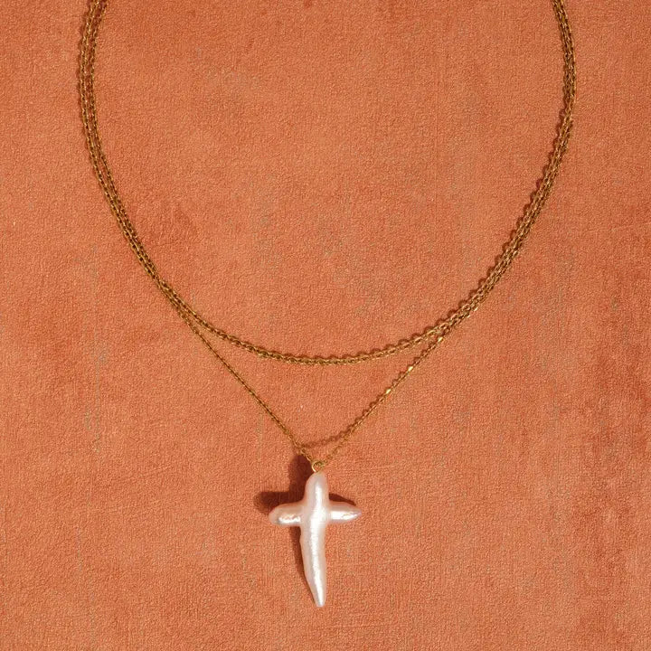 Freshwater Pearl Cross Necklace