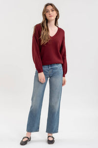 Everyday V Neck Sweater -  Burgundy