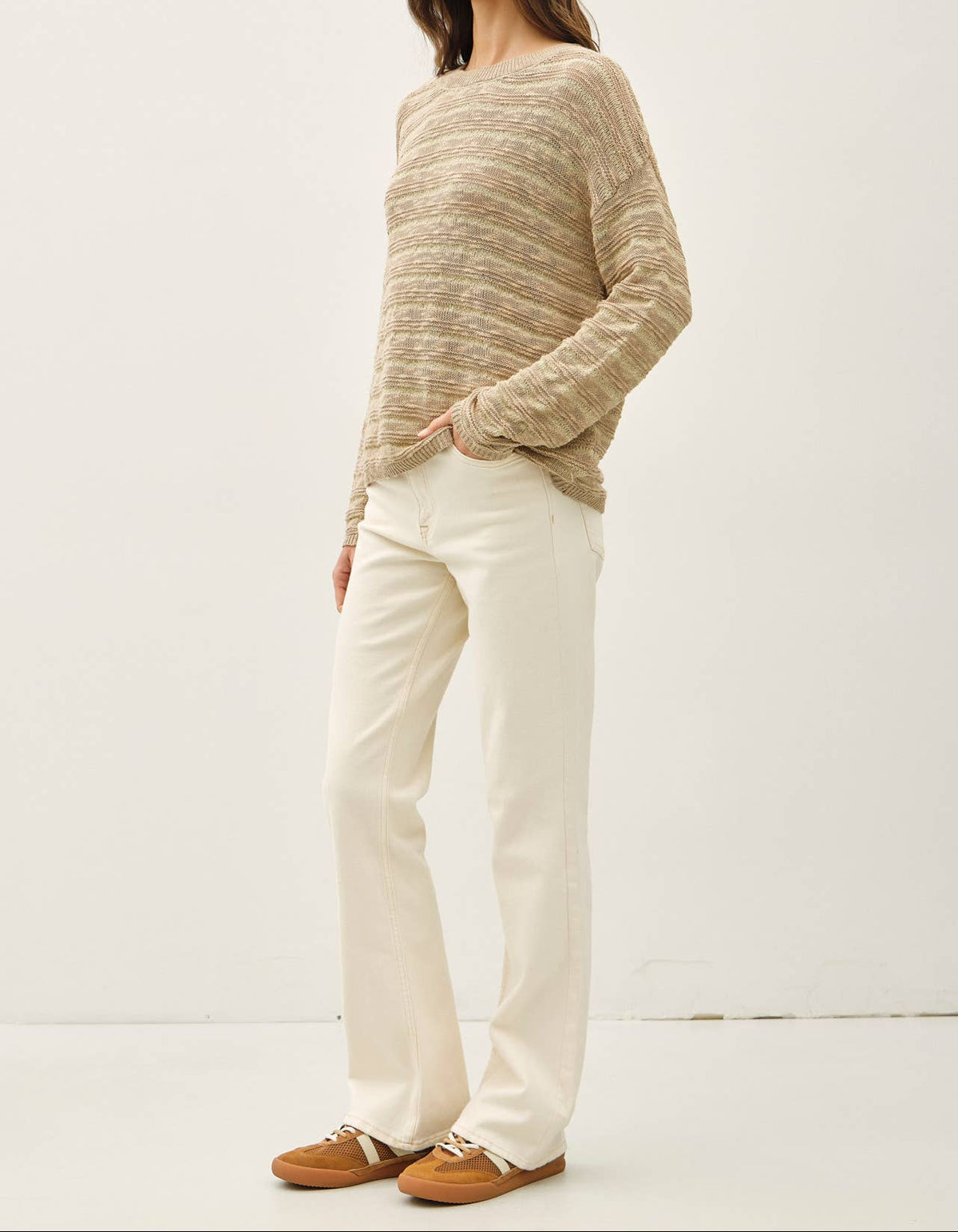 TEXTURED STRIPED BEACHY SWEATER