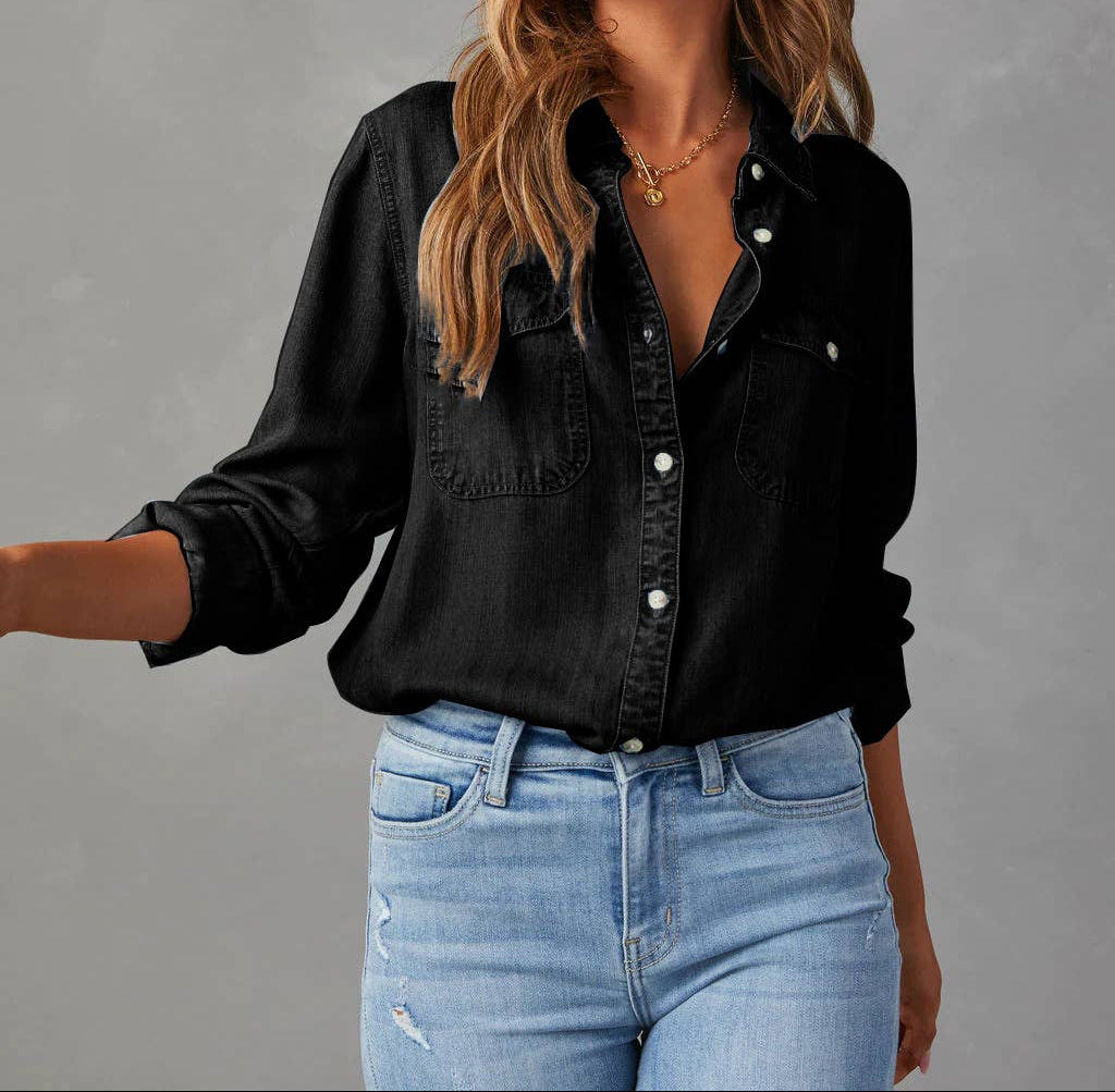 Black Button Down Denim Shirt