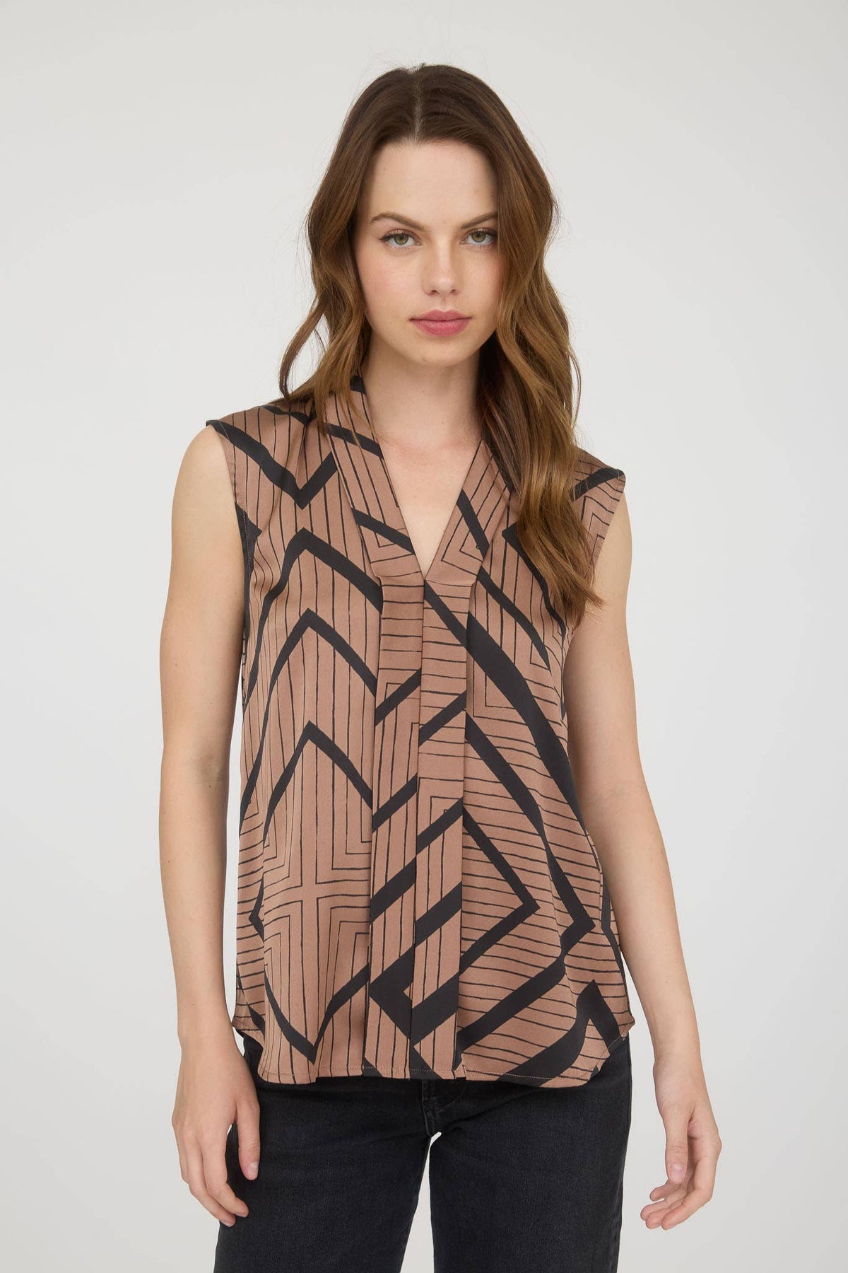 Stella V Neck Satin Top - Chocolate