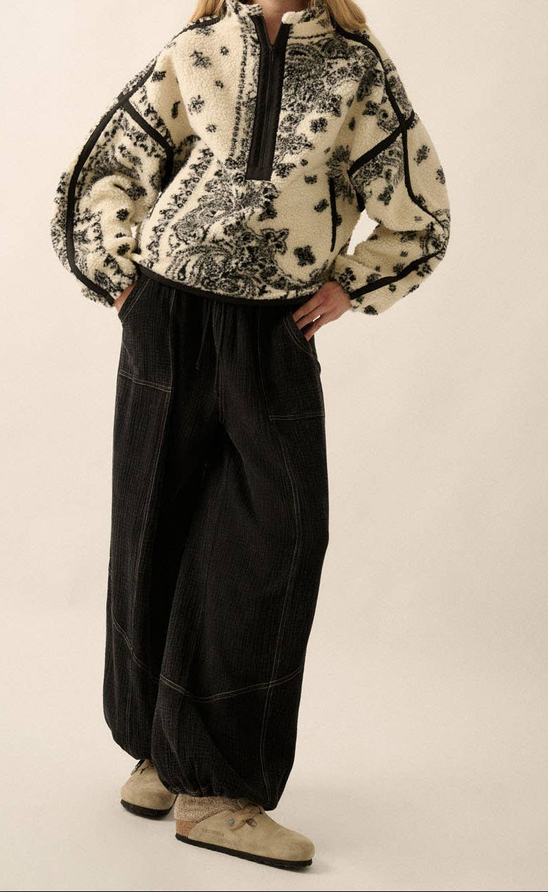 Floral Sherpa Fleece  Pullover Jacket