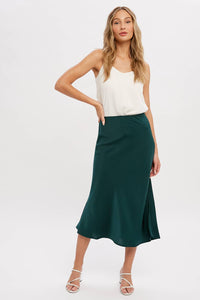 Sweet Satin Midi Skirt - Green