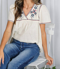 Aztec-Inspired V-Neck Top