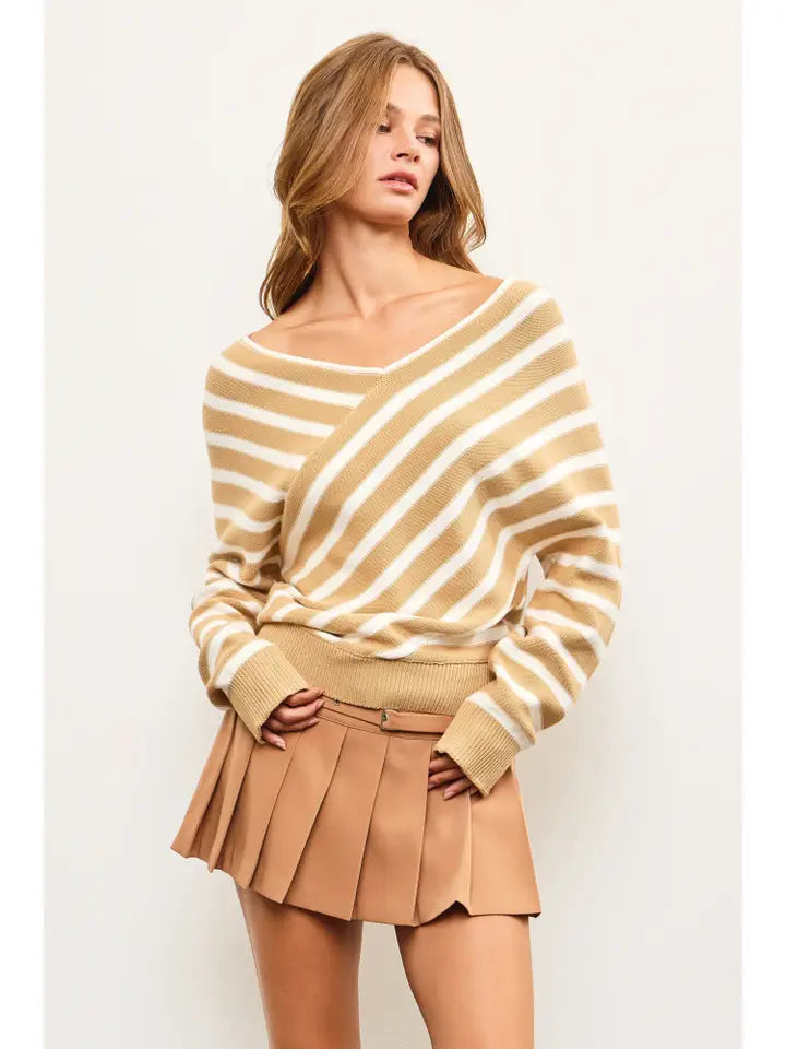 Cross Stripe V Neck Sweater