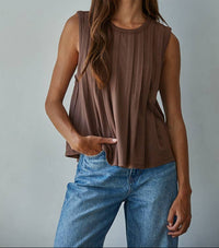 Pleated Sleeveless Tank - Chocolate