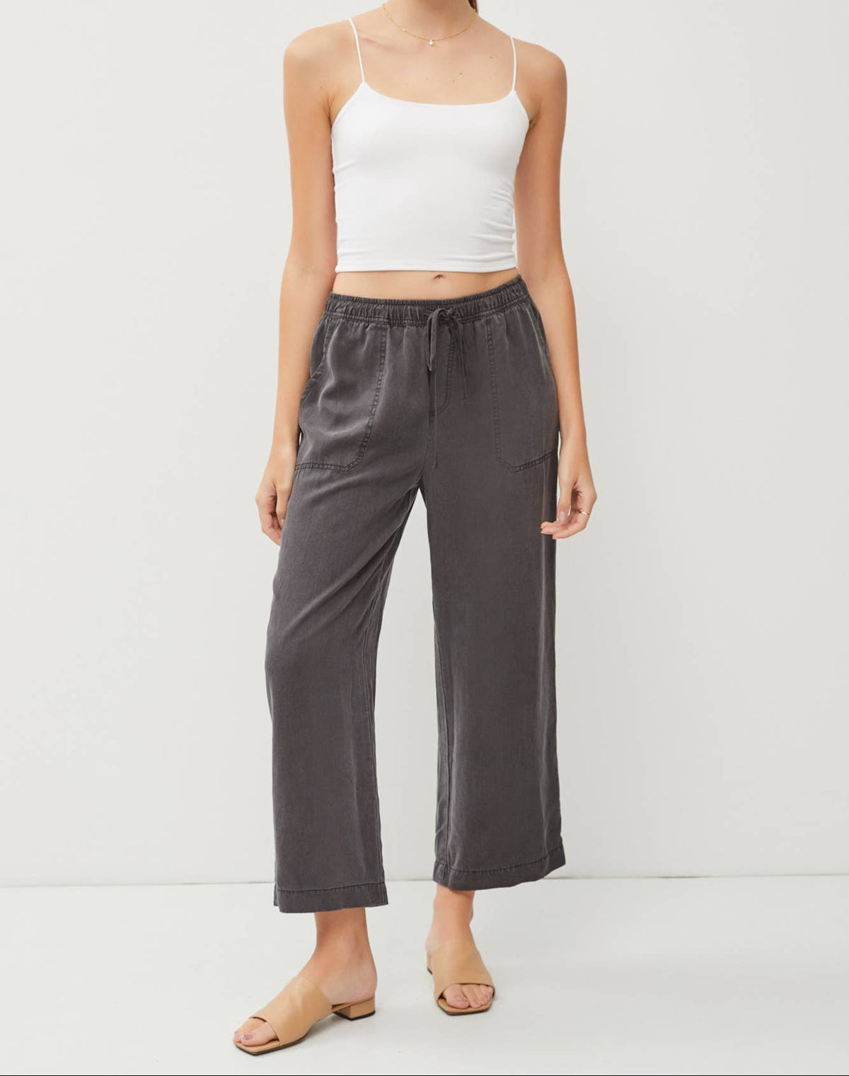 Tencel Drawstring Wide Leg Pants