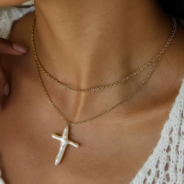 Freshwater Pearl Cross Necklace