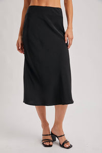 Sweet Satin Midi Skirt - Black