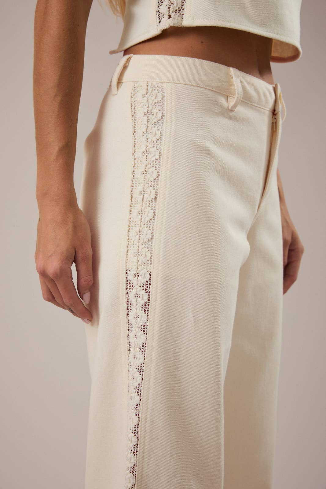 LACE TRIM WIDE LEG PANTS
