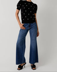 Polka Dot Short Sleeve Top - Black