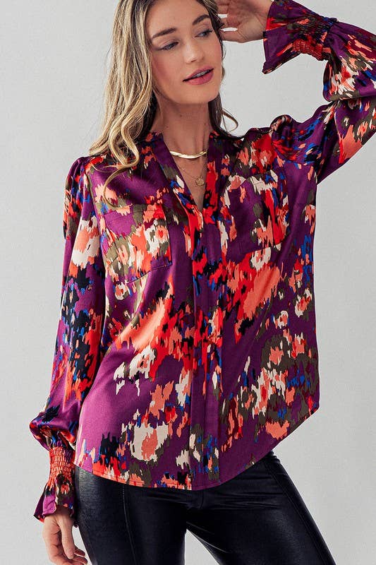JACQUARD SATIN BLOUSE