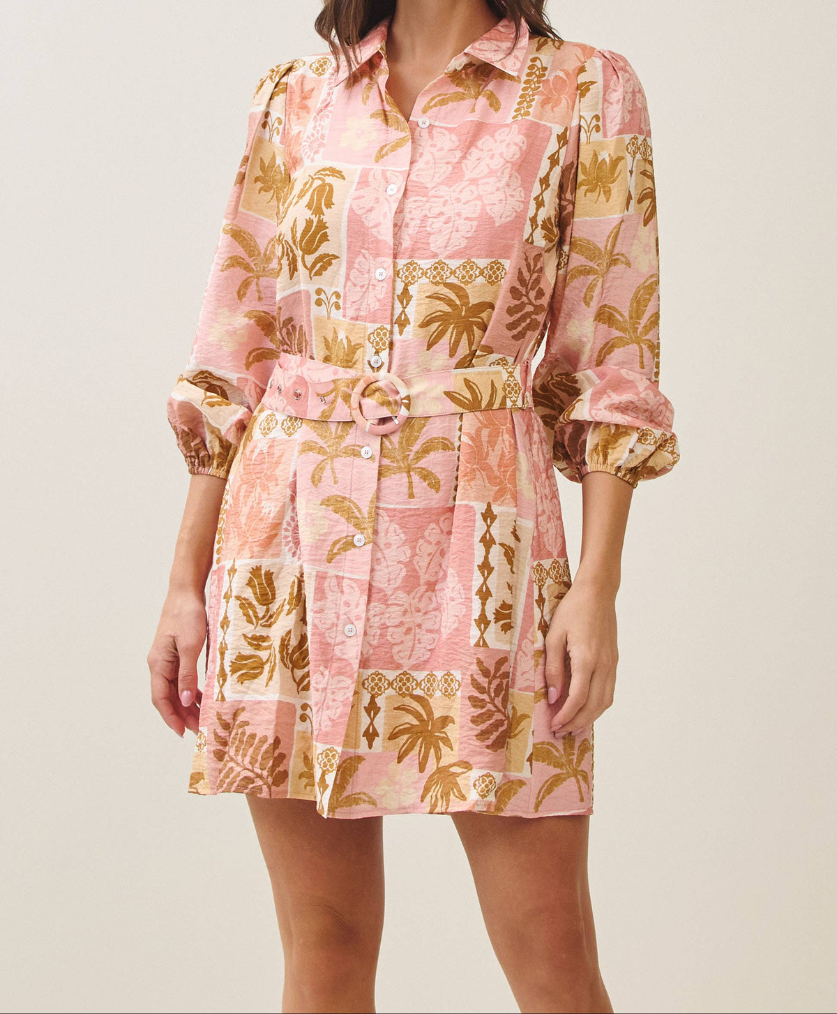 Tropical Belted Shirt Dress