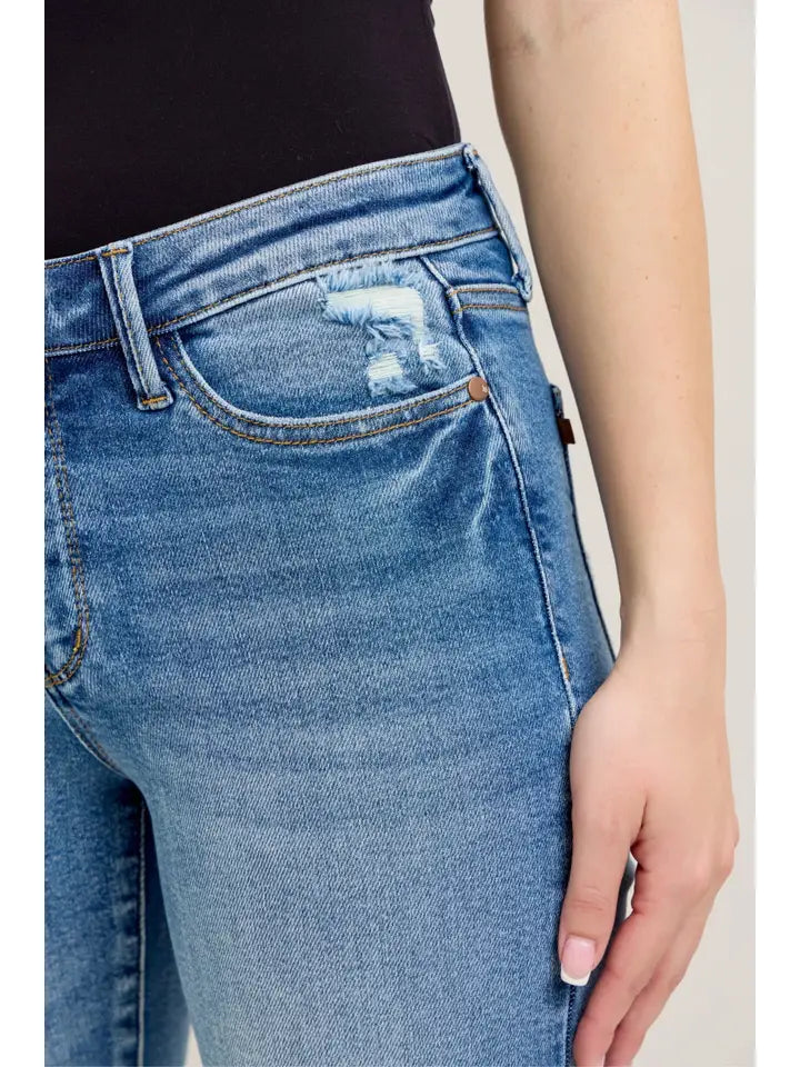 Judy Blue Vintage Wash Destroy Hem Kick Flare