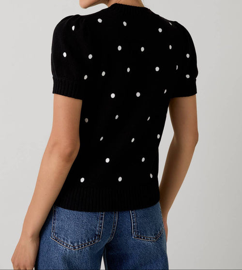 Polka Dot Short Sleeve Top - Black
