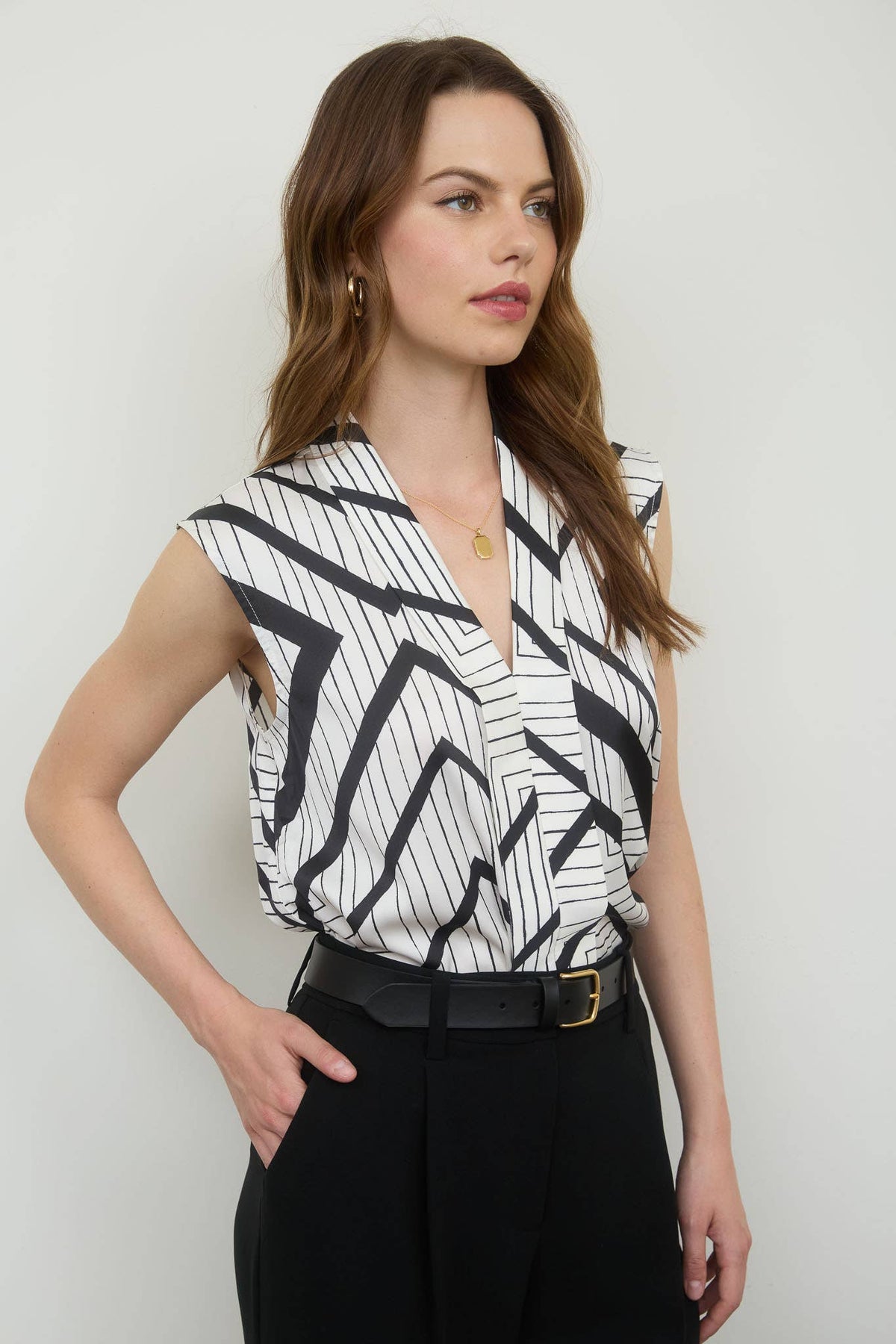 Stella V Neck Satin Top - Black