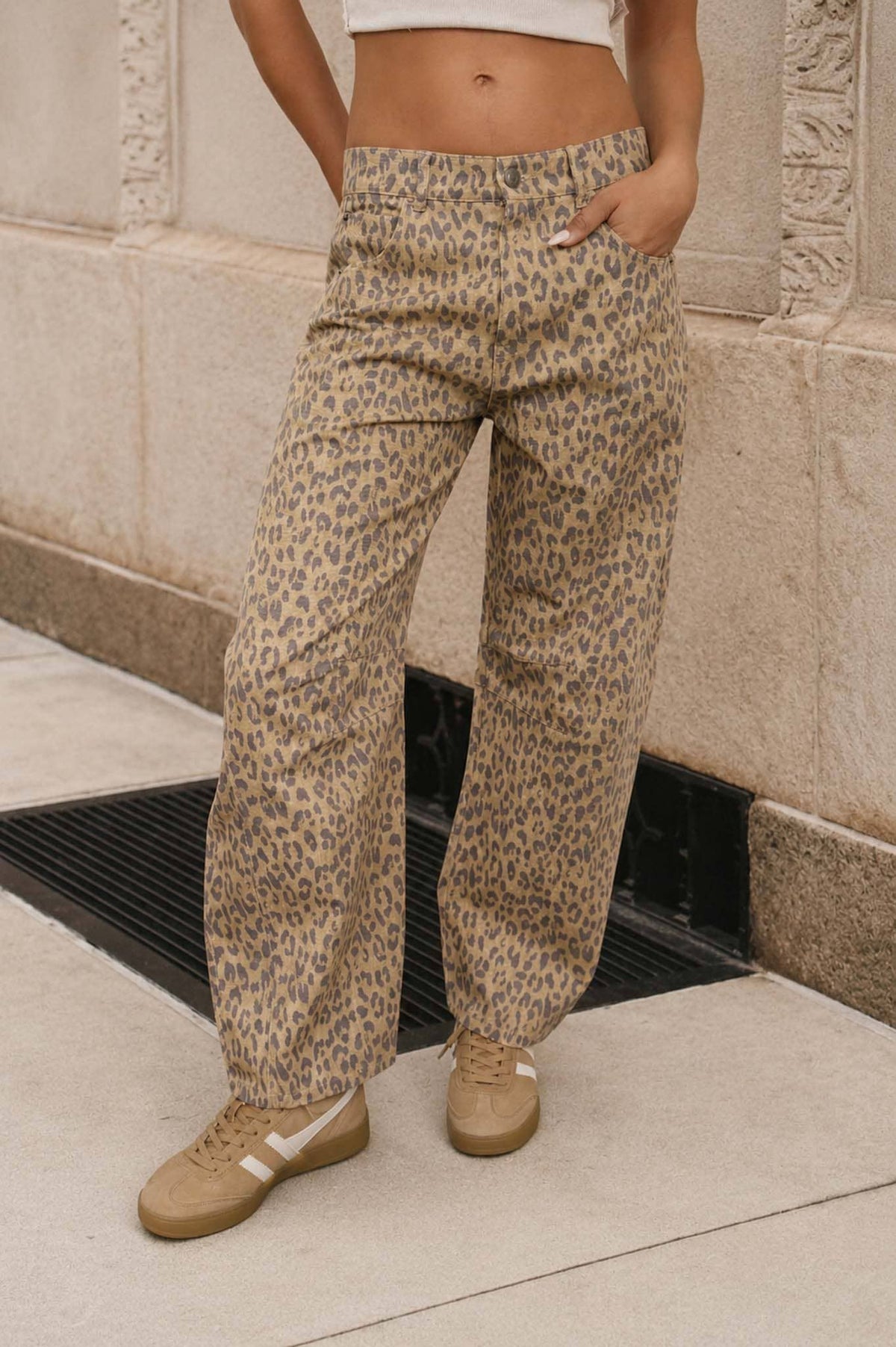 Leopard Print Barrel Jeans