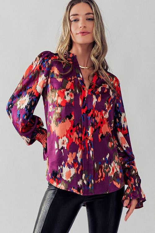 JACQUARD SATIN BLOUSE