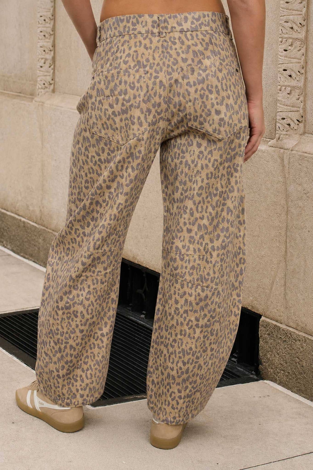 Leopard Print Barrel Jeans