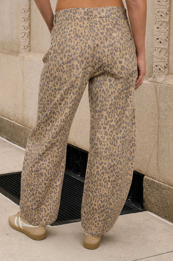 Leopard Print Barrel Jeans