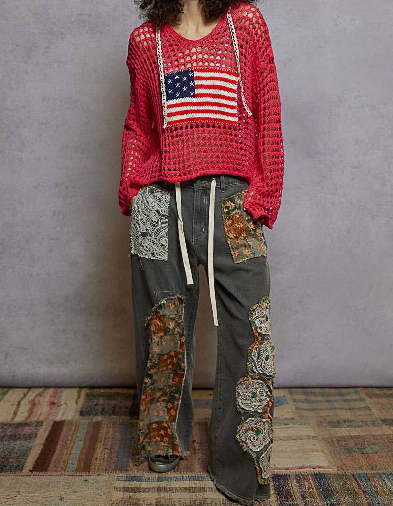 American Flag Lightweight Hoodie - Fusia