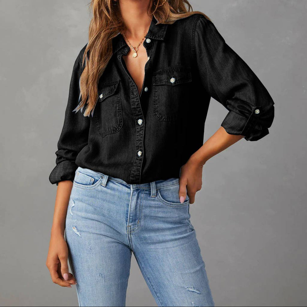 Black Button Down Denim Shirt