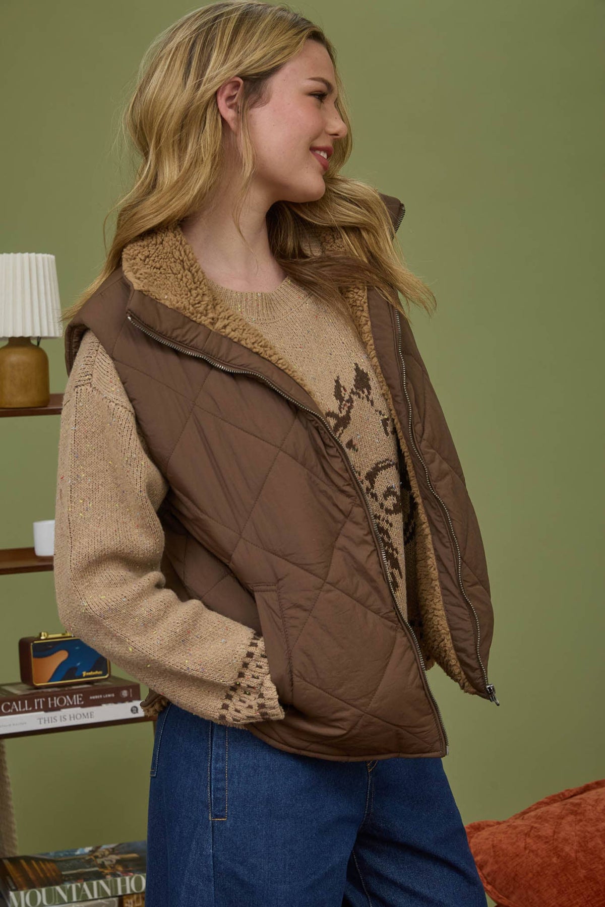 QUILTED FLEECE LINED PUFFER VEST