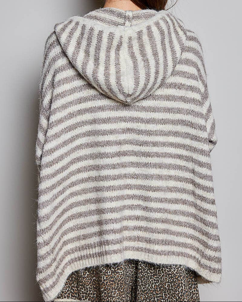 Striped Hooded Knit Cardigan