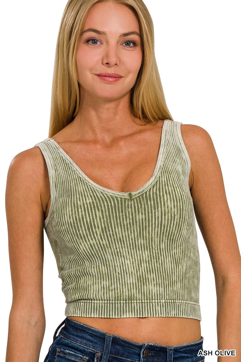 Samantha V - Neck Bralette Tank Ash Olive