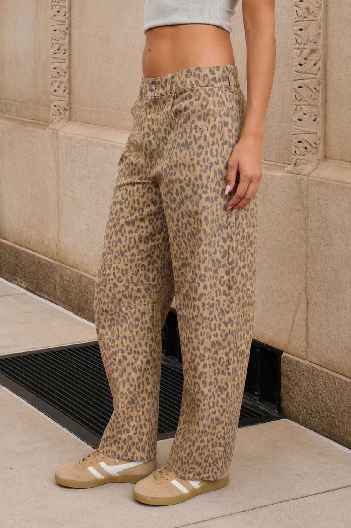 Leopard Print Barrel Jeans