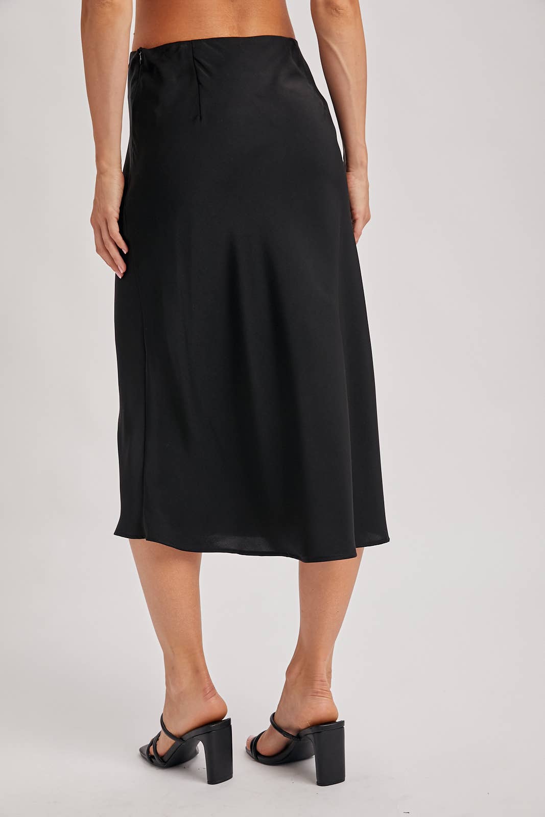 Sweet Satin Midi Skirt - Black